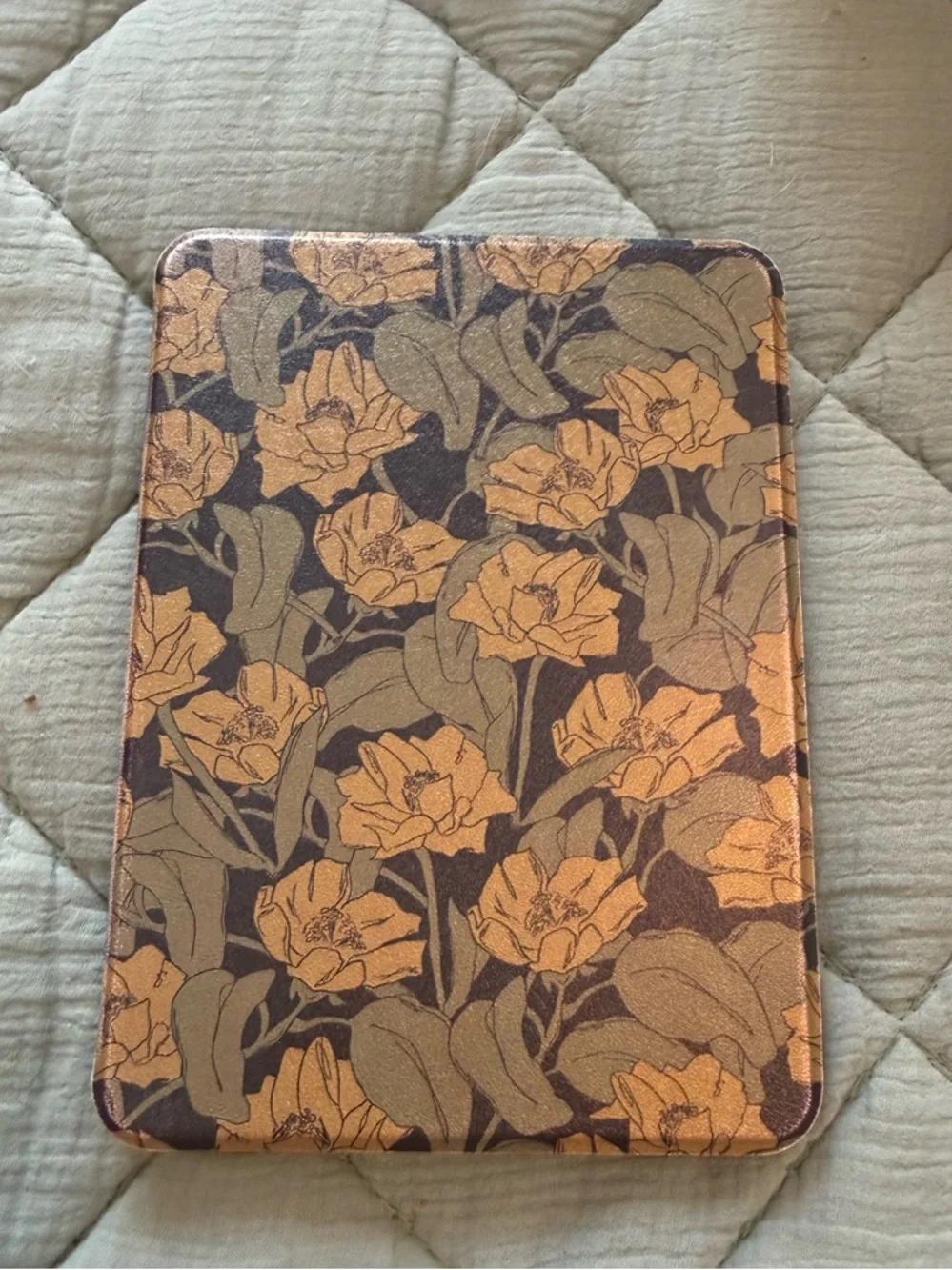 Floral Pattern Tablet Cover in Copper and Olive